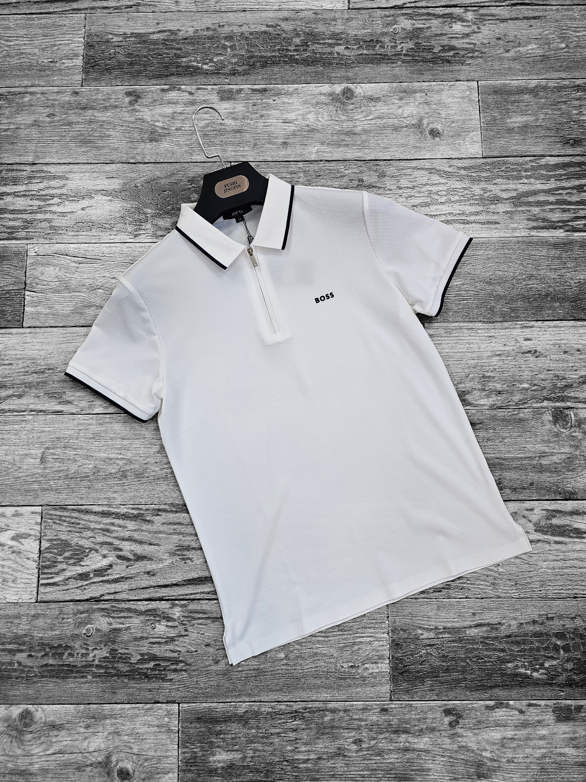 Polo BOSS avec fermeture éclaire blanc