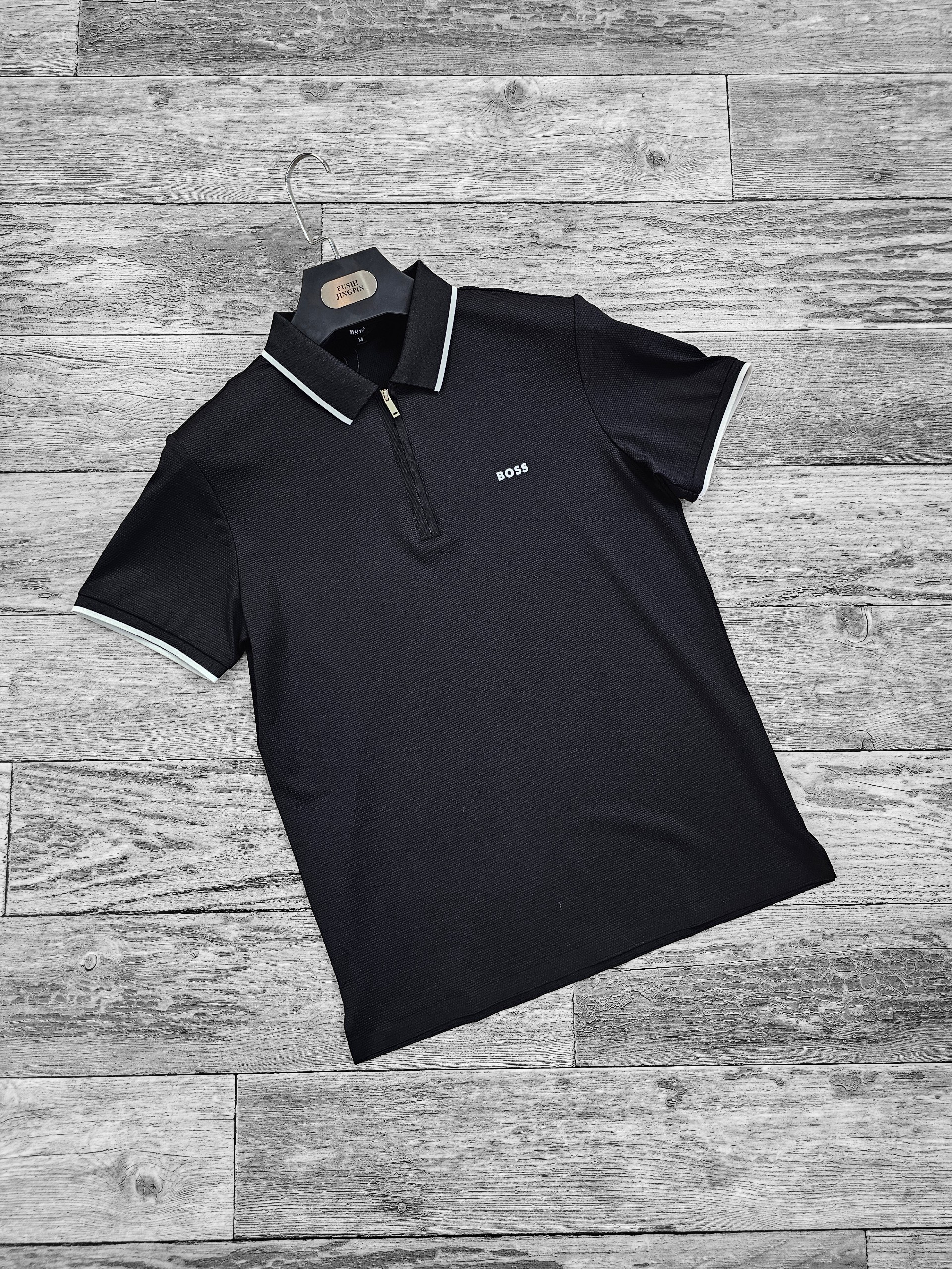 Polo BOSS avec fermeture éclaire noir